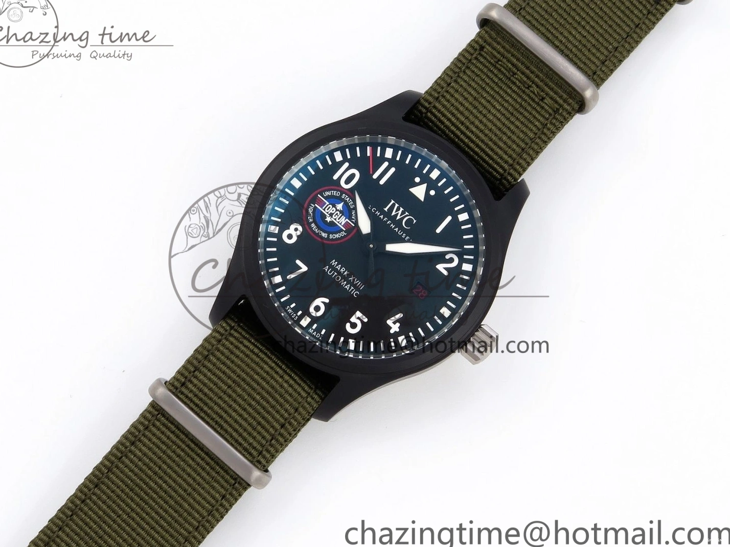 MIROTIME 0519 Mark XVIII Top Gun “SFTI” Black Ceramic IW324712 ZF 1:1 Best Edition on Green Nylon Strap A Tailored 7025